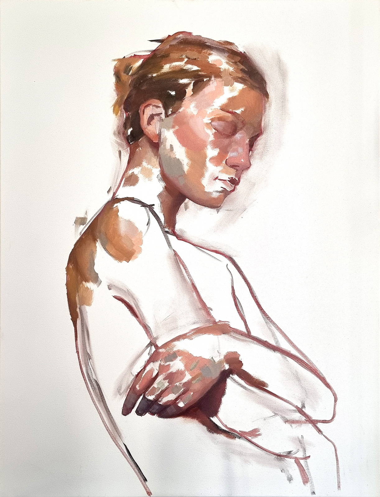 Abstract portrait painting with black base and vibrant colored brushstrokes expressing intense emotions